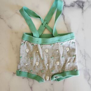 Cat & Jack 18 month baby unisex shorts overalls grey mint green puffer Polka dot